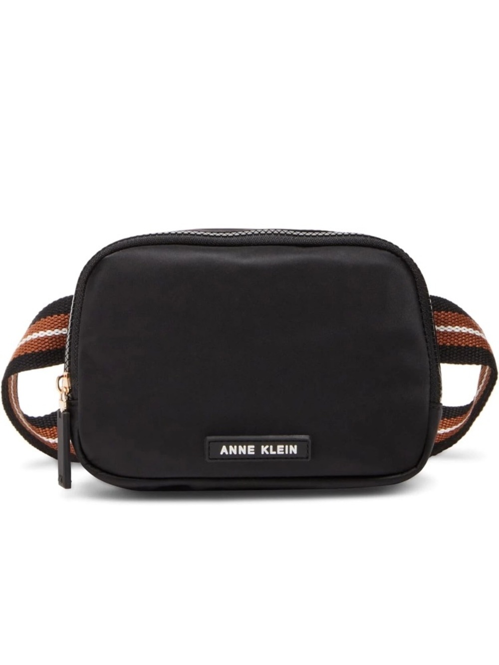 Anne Klein Black Belt Bag with Brown-Striped Strap